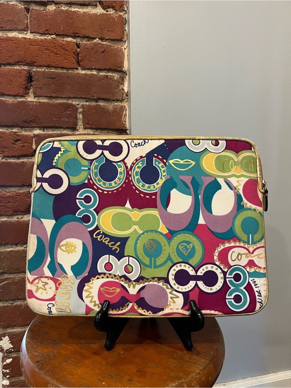 Coach Poppy Art Graffiti Laptop Sleeve Case Pouch Colorful Canvas Zip Portfolio